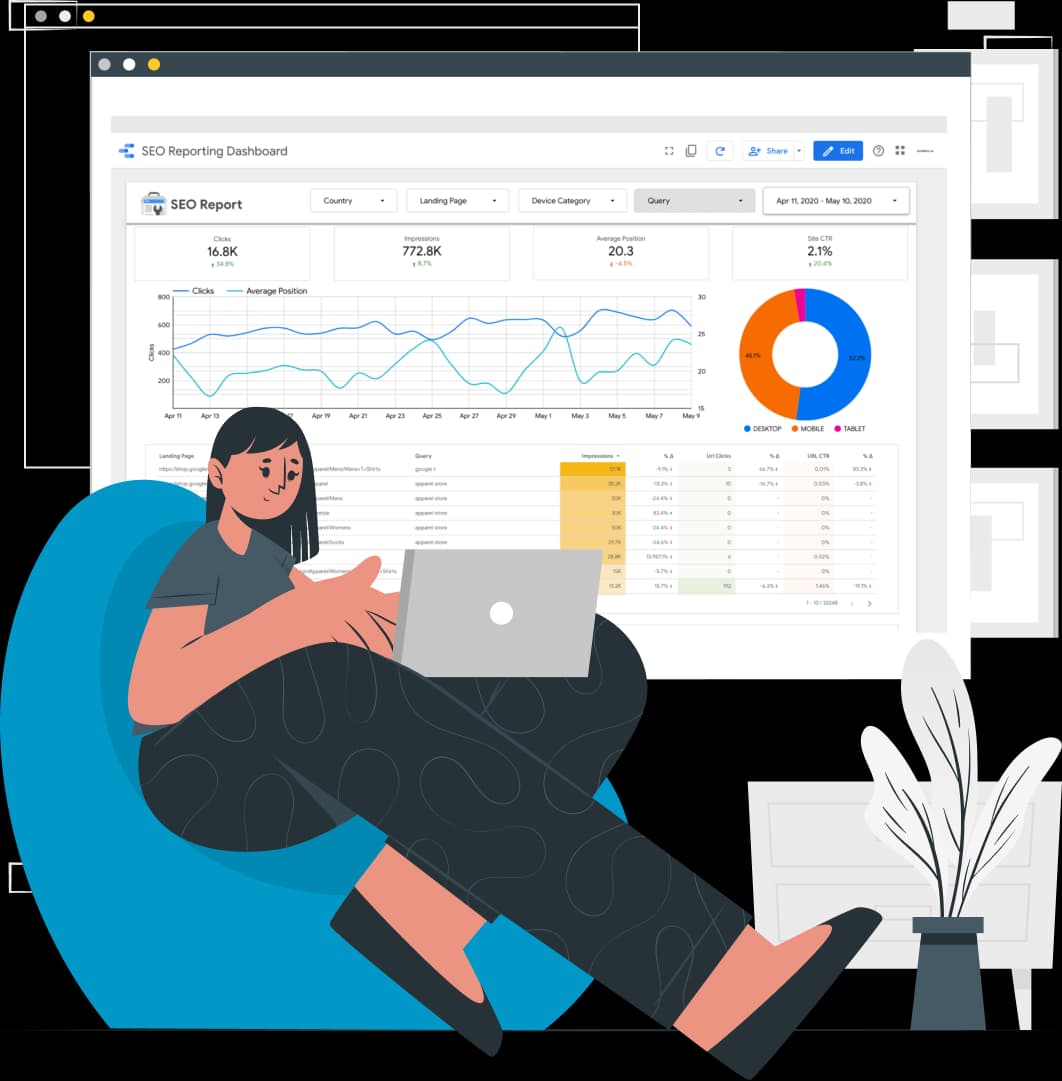 SEO reporting dashboard with analytics data
